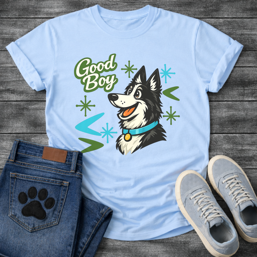 Border Collie Good Boy funny dog shirt white retro pet lover apparel tee
