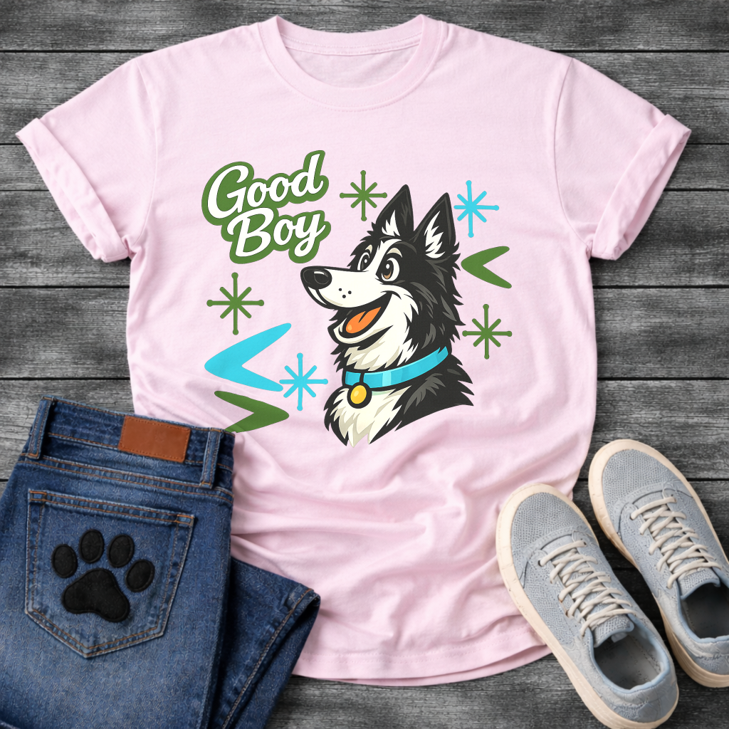 Border Collie Good Boy funny dog shirt white retro pet lover apparel tee
