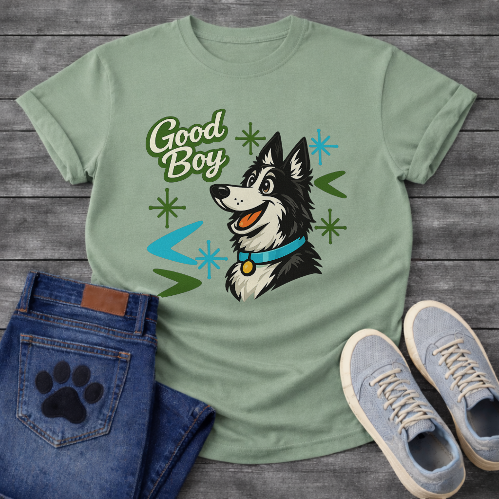 Border Collie Good Boy funny dog shirt white retro pet lover apparel tee
