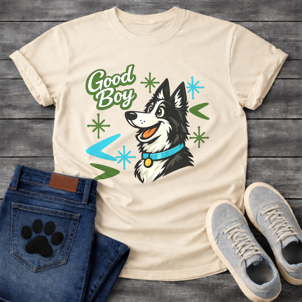 Border Collie Good Boy funny dog shirt white retro pet lover apparel tee
