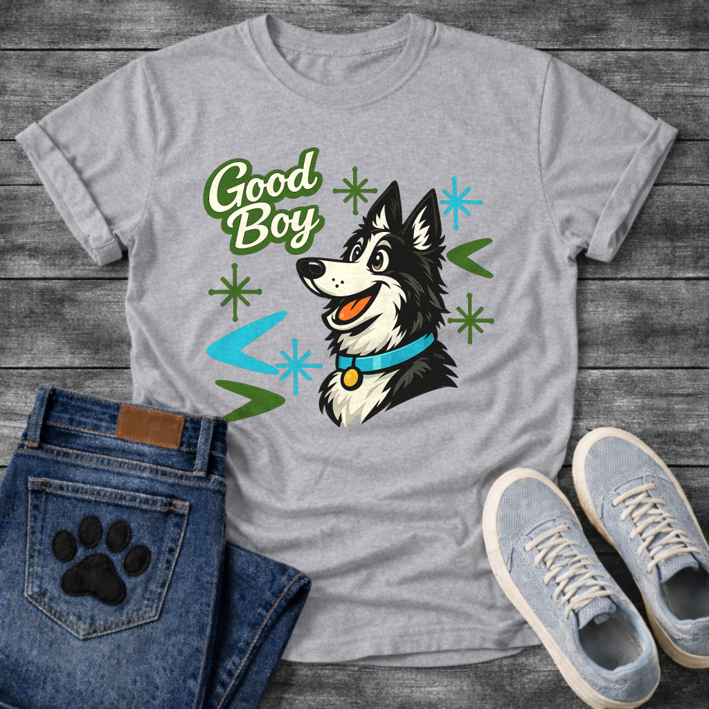 Border Collie Good Boy funny dog shirt white retro pet lover apparel tee
