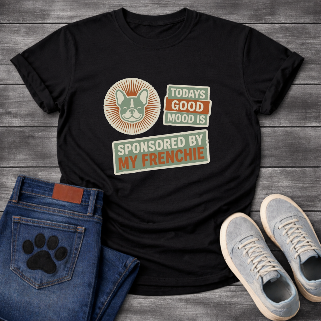 Today's Good Mood Sponsored By My Frenchie retro sticker badge t-shirt funny French Bulldog shirt
