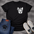 French Bulldog portrait with grey bandana bow line art pocket graphic tee