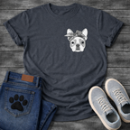 French Bulldog portrait with grey bandana bow line art pocket graphic tee