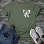 French Bulldog portrait with grey bandana bow line art pocket graphic tee