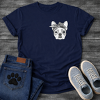 French Bulldog portrait with grey bandana bow line art pocket graphic tee