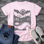 French Bulldog mountain sunrise camping silhouette graphic dog shirt tee