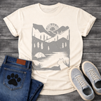 French Bulldog mountain sunrise camping silhouette graphic dog shirt tee