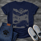 French Bulldog mountain sunrise camping silhouette graphic dog shirt tee