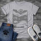 French Bulldog mountain sunrise camping silhouette graphic dog shirt tee