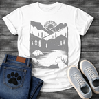 French Bulldog mountain sunrise camping silhouette graphic dog shirt tee