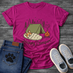 Funny happy camper dog shirt with retro camping design for pet lovers