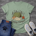 Funny happy camper dog shirt with retro camping design for pet lovers