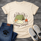 Funny happy camper dog shirt with retro camping design for pet lovers