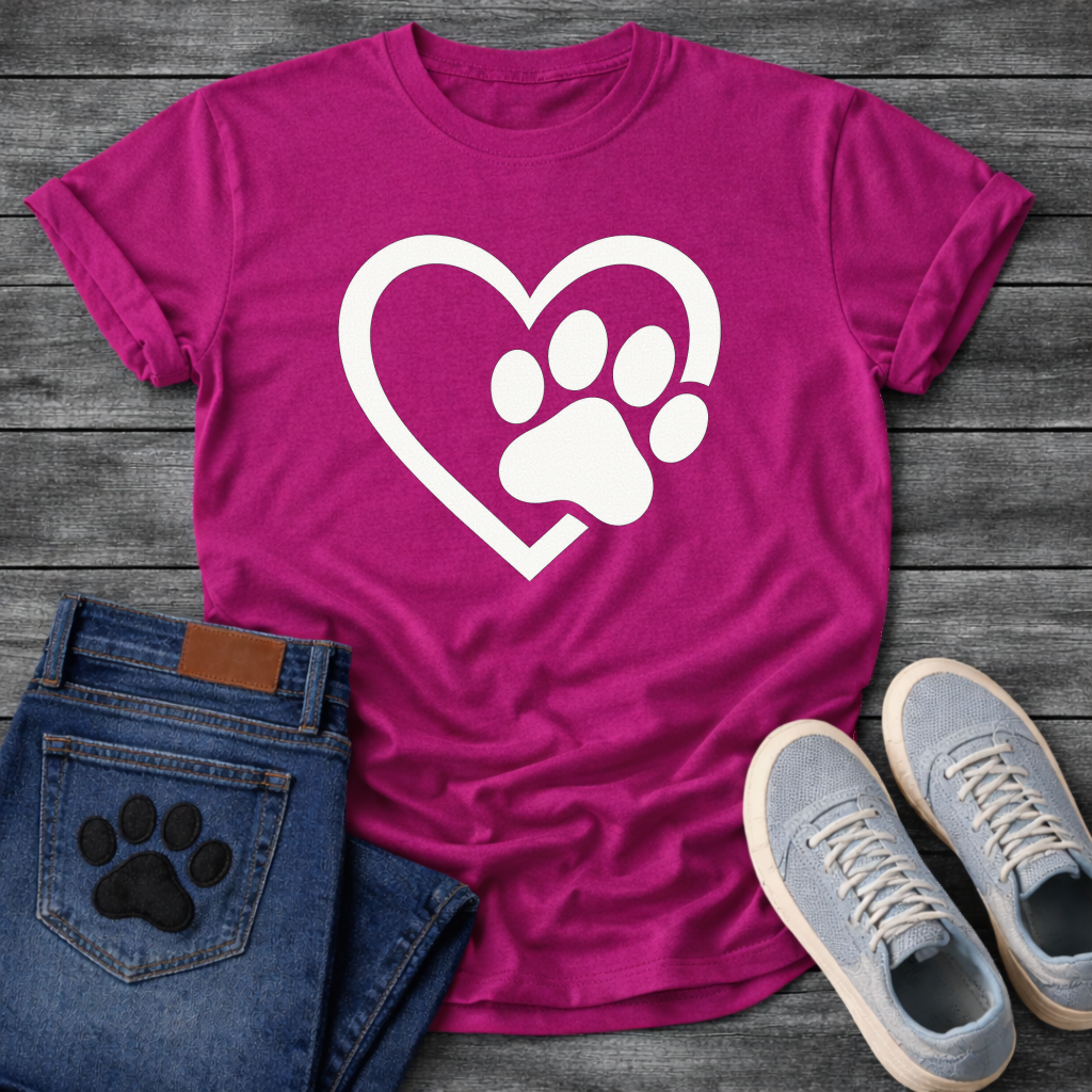 Heart and paw print minimalist dog shirt for simple loving pet parents
