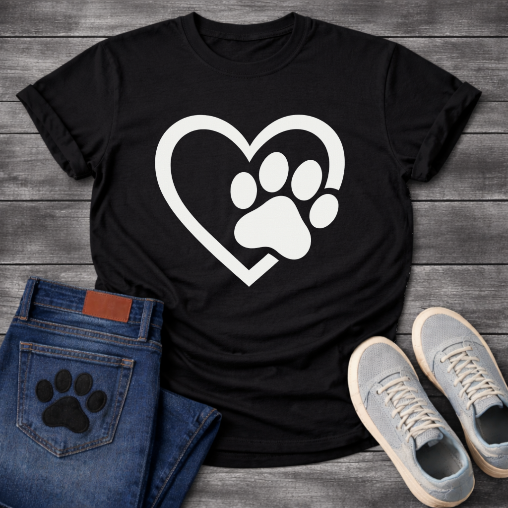 Heart and paw print minimalist dog shirt for simple loving pet parents
