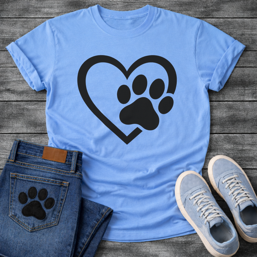 Heart and paw print minimalist dog shirt for simple loving pet parents
