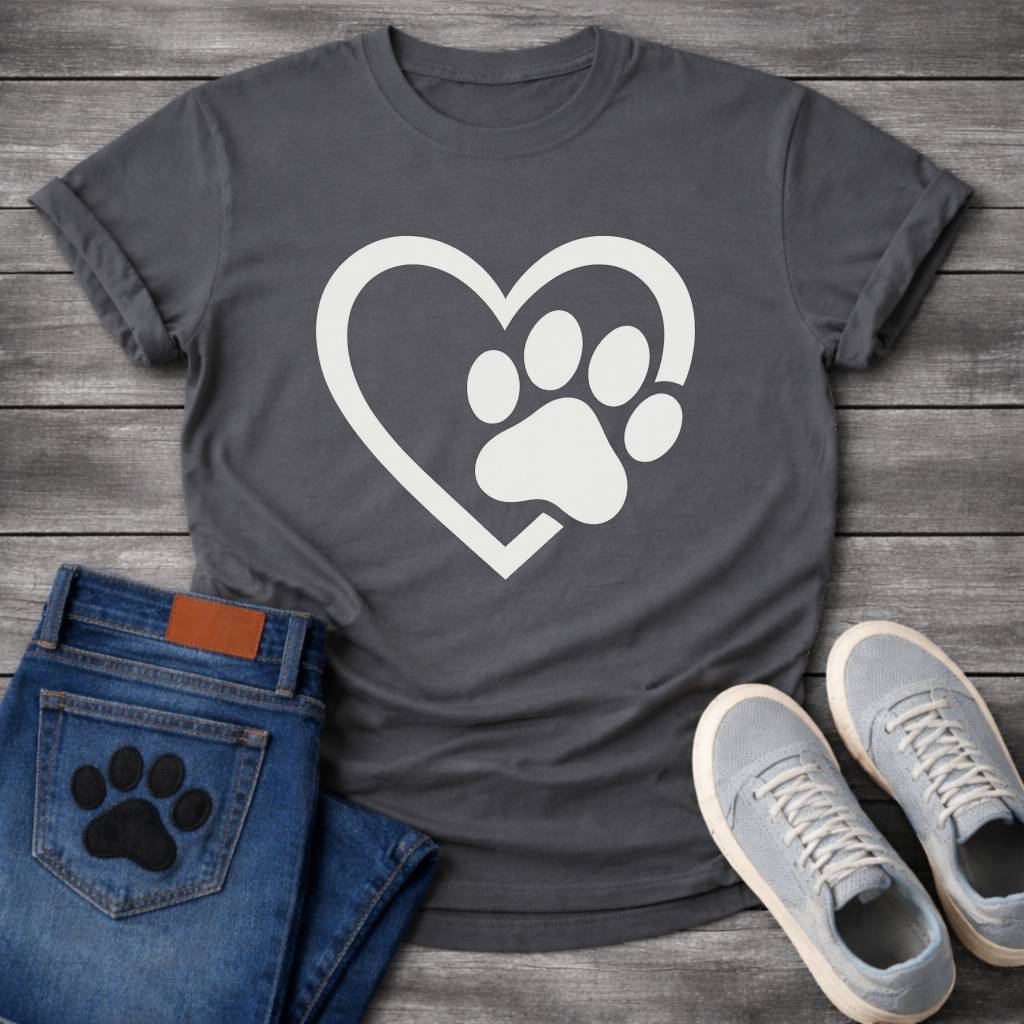 Heart and paw print minimalist dog shirt for simple loving pet parents
