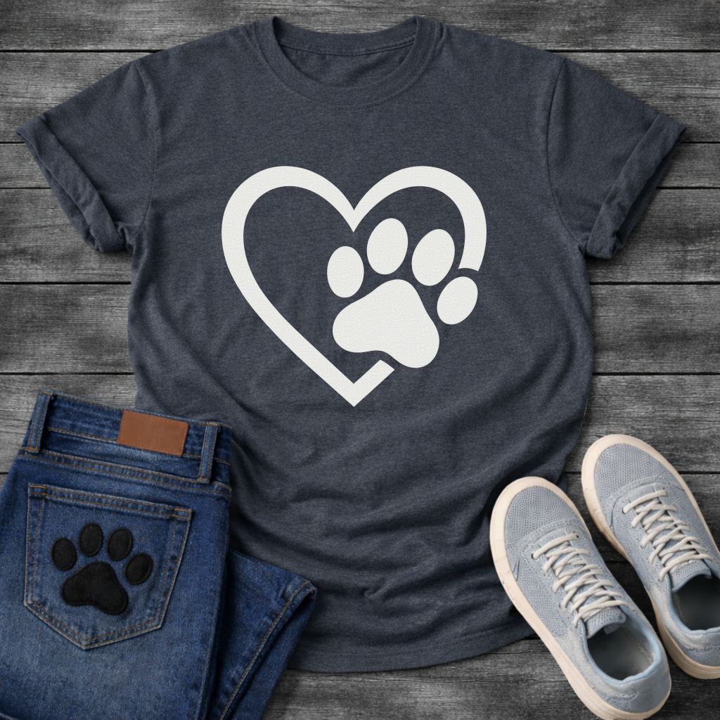 Heart and paw print minimalist dog shirt for simple loving pet parents
