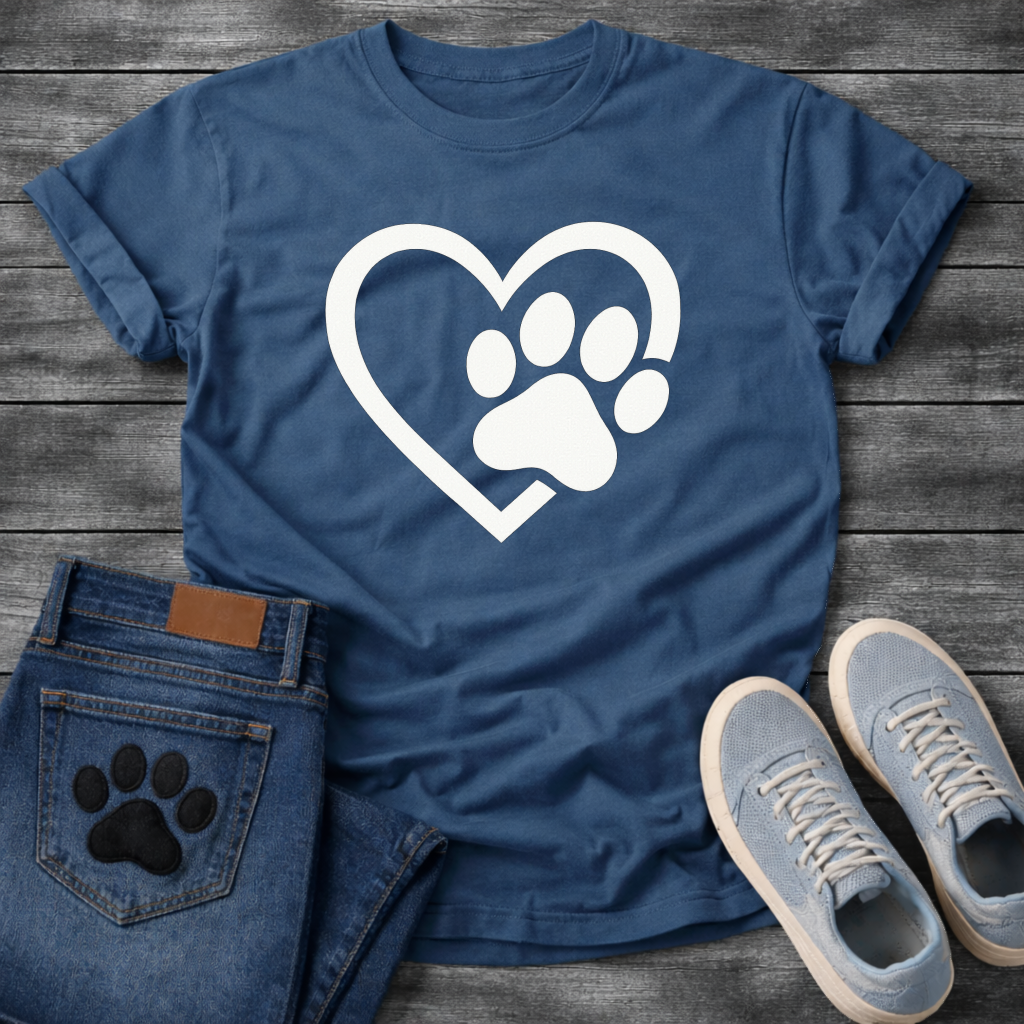 Heart and paw print minimalist dog shirt for simple loving pet parents
