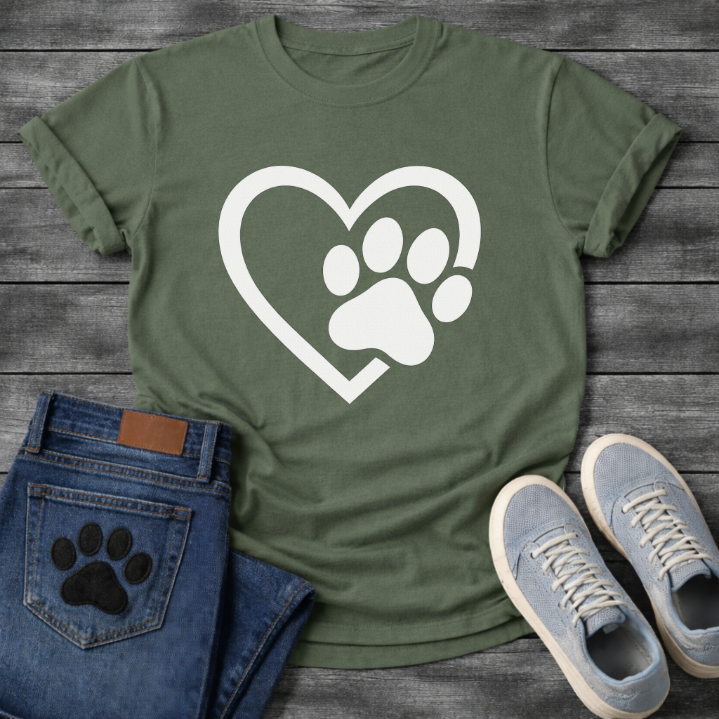 Heart and paw print minimalist dog shirt for simple loving pet parents
