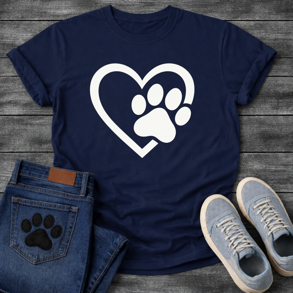 Heart and paw print minimalist dog shirt for simple loving pet parents
