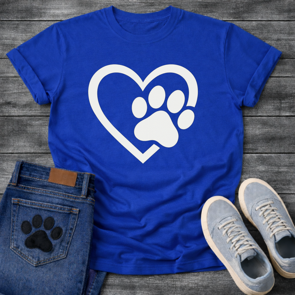 Heart and paw print minimalist dog shirt for simple loving pet parents
