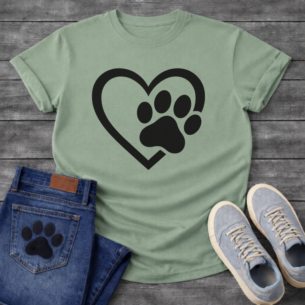 Heart and paw print minimalist dog shirt for simple loving pet parents
