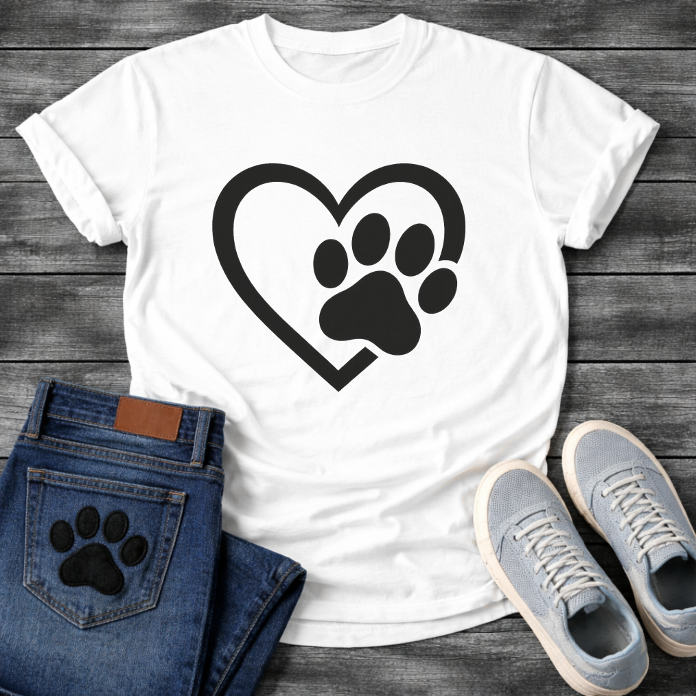 Heart and paw print minimalist dog shirt for simple loving pet parents
