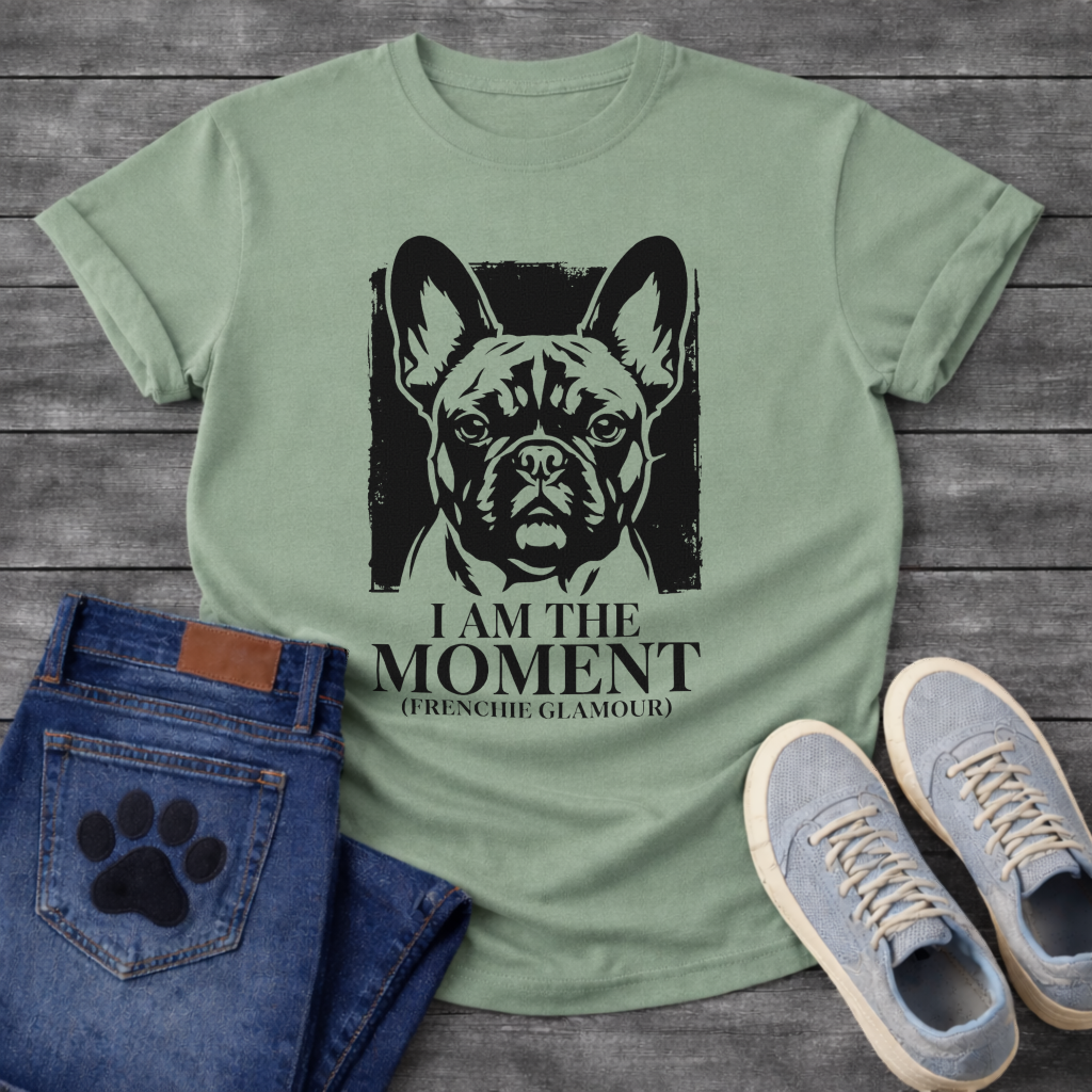 French Bulldog I Am The Moment Frenchie Glamour funny dog shirt graphic tee