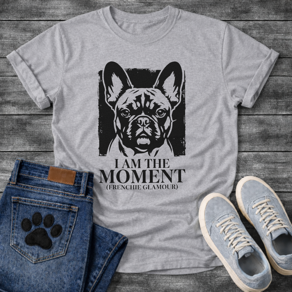 French Bulldog I Am The Moment Frenchie Glamour funny dog shirt graphic tee