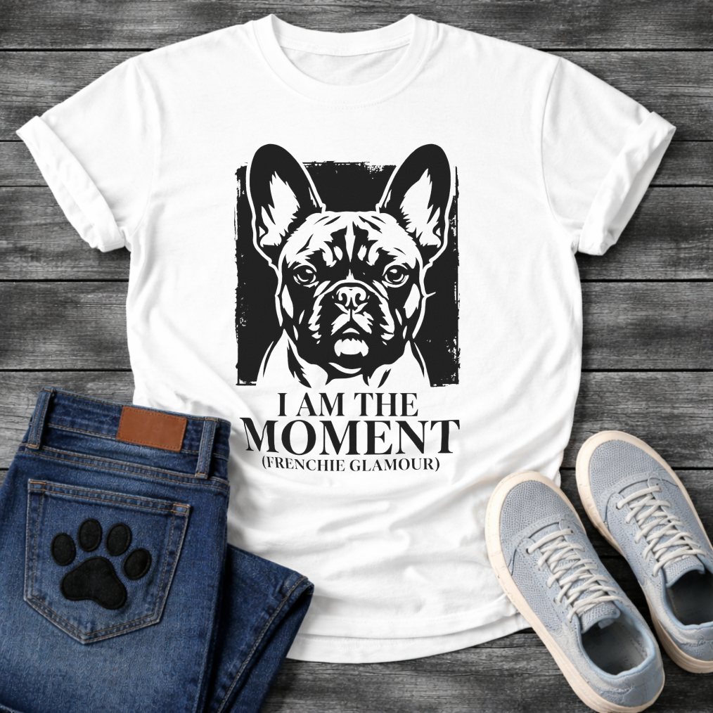French Bulldog I Am The Moment Frenchie Glamour funny dog shirt graphic tee