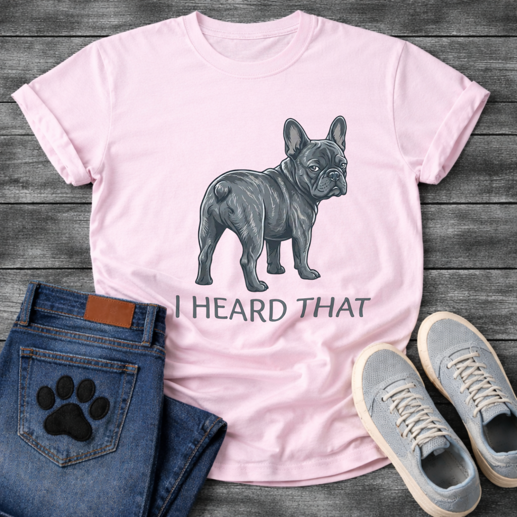 
I Heard That funny dog shirt white French Bulldog blue brindle pet lover tee