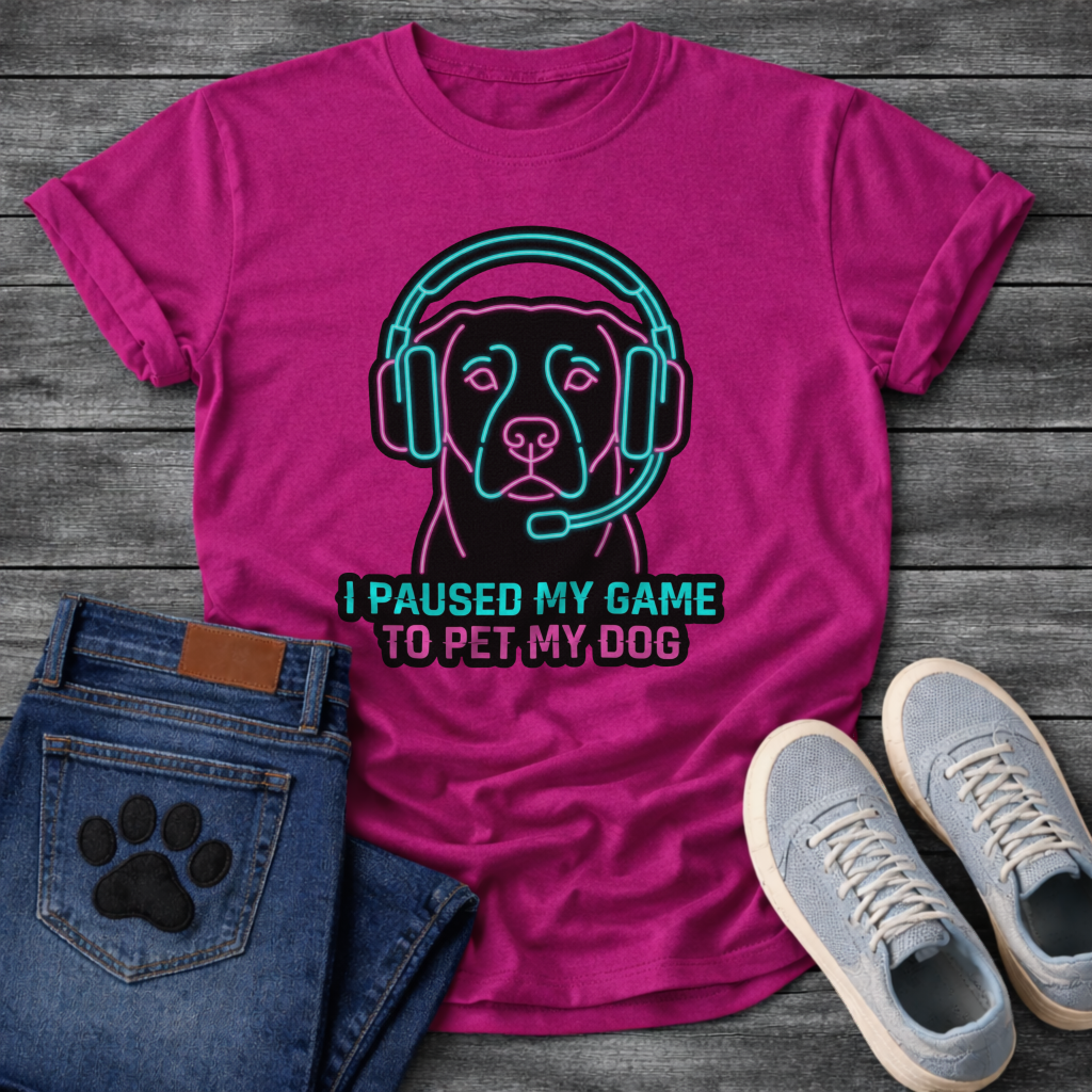 I Paused My Game To Pet My Dog funny gaming shirt for dog lovers