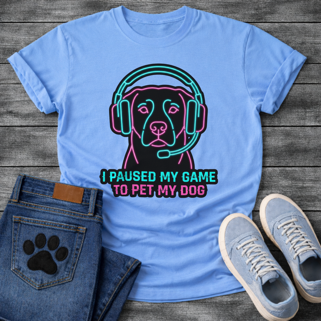 I Paused My Game To Pet My Dog funny gaming shirt for dog lovers