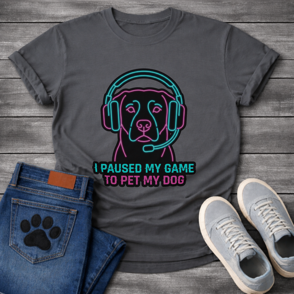 I Paused My Game To Pet My Dog funny gaming shirt for dog lovers