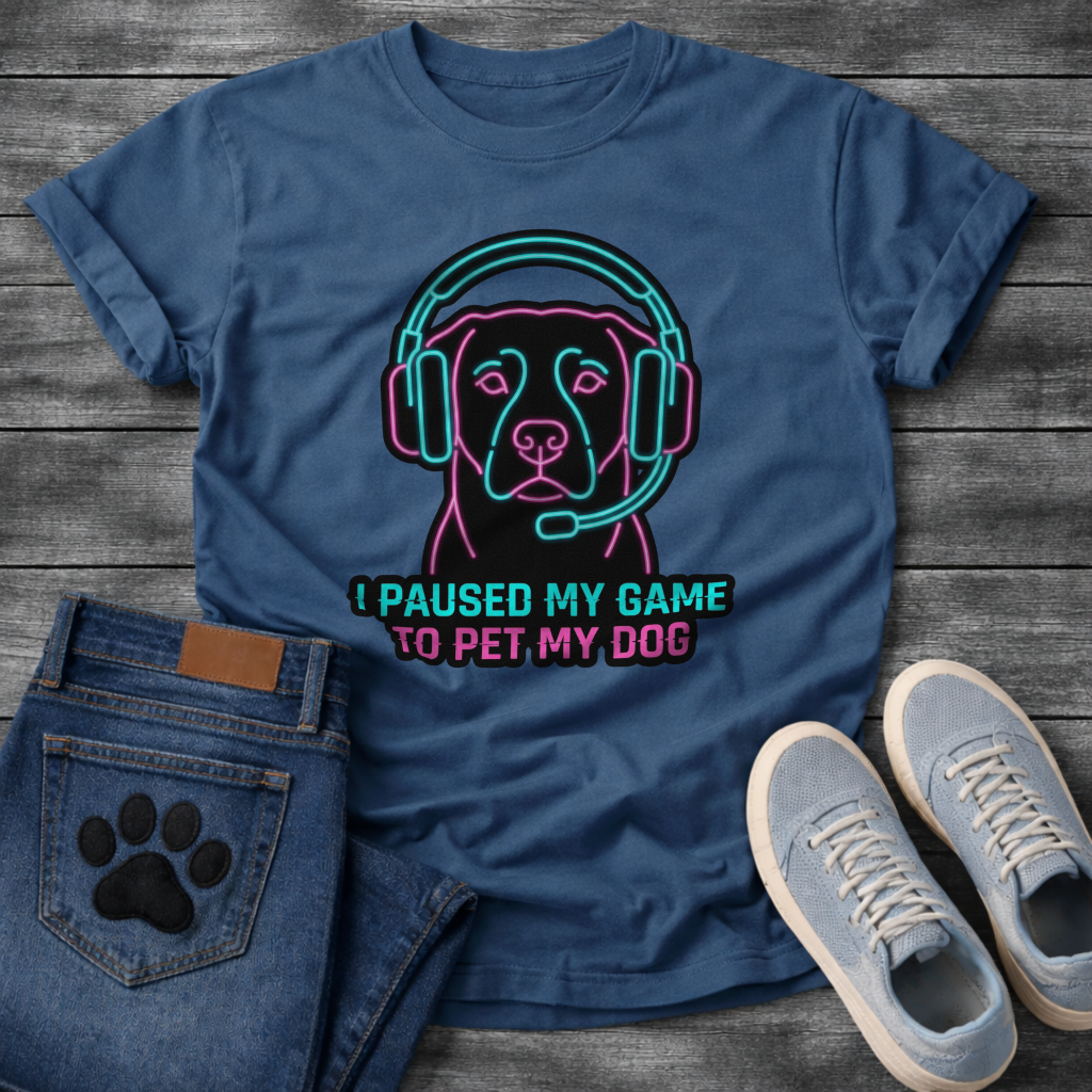 I Paused My Game To Pet My Dog funny gaming shirt for dog lovers