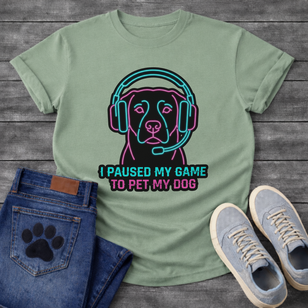 I Paused My Game To Pet My Dog funny gaming shirt for dog lovers
