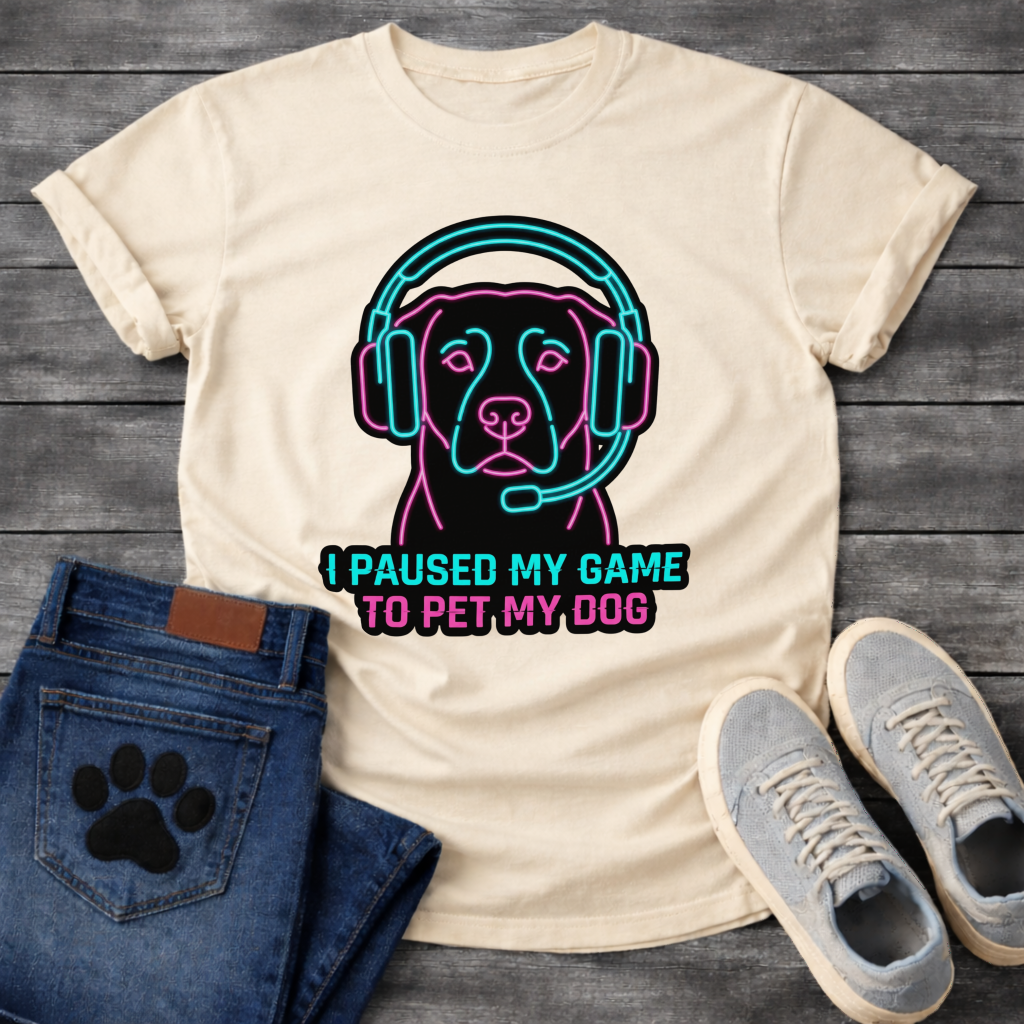 I Paused My Game To Pet My Dog funny gaming shirt for dog lovers