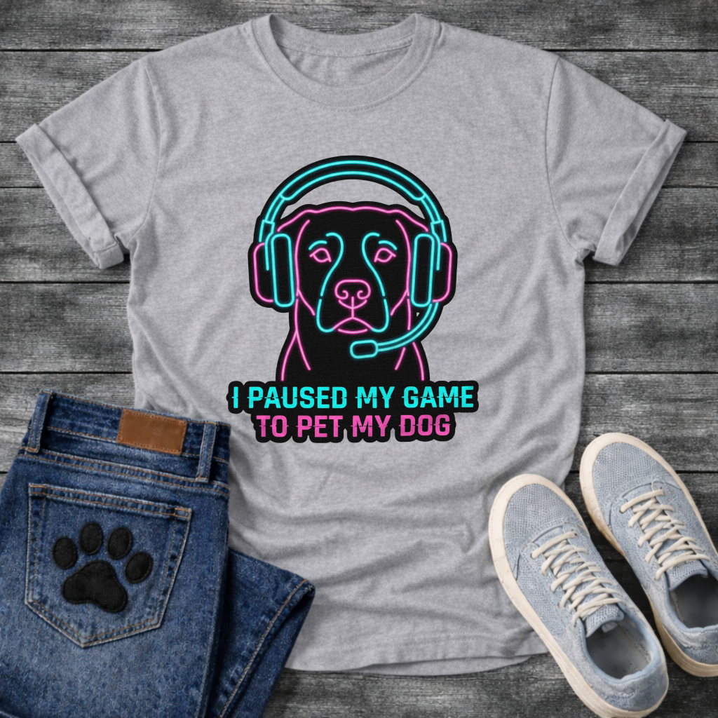 I Paused My Game To Pet My Dog funny gaming shirt for dog lovers
