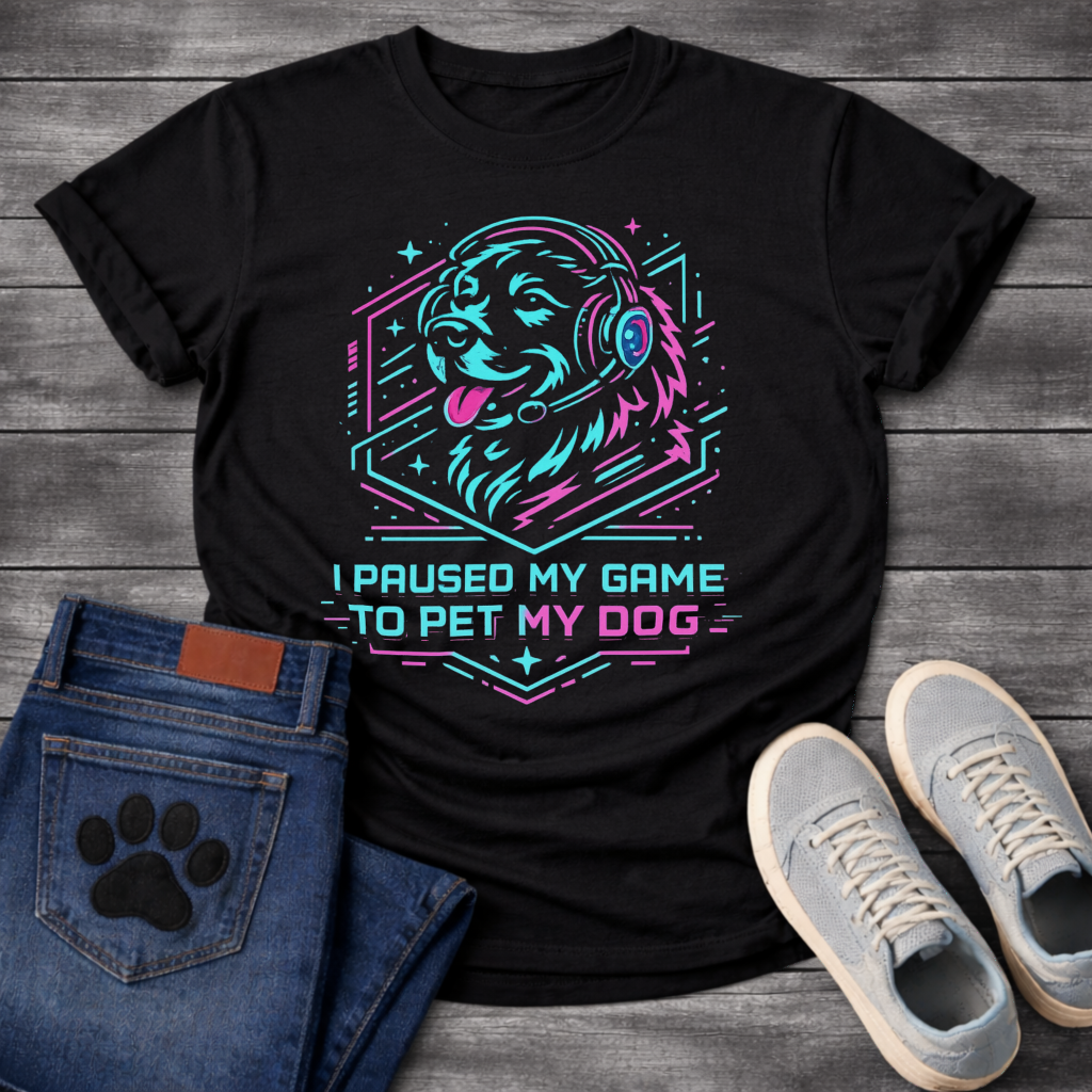 I Paused My Game To Pet My Dog funny gaming shirt for dog lovers