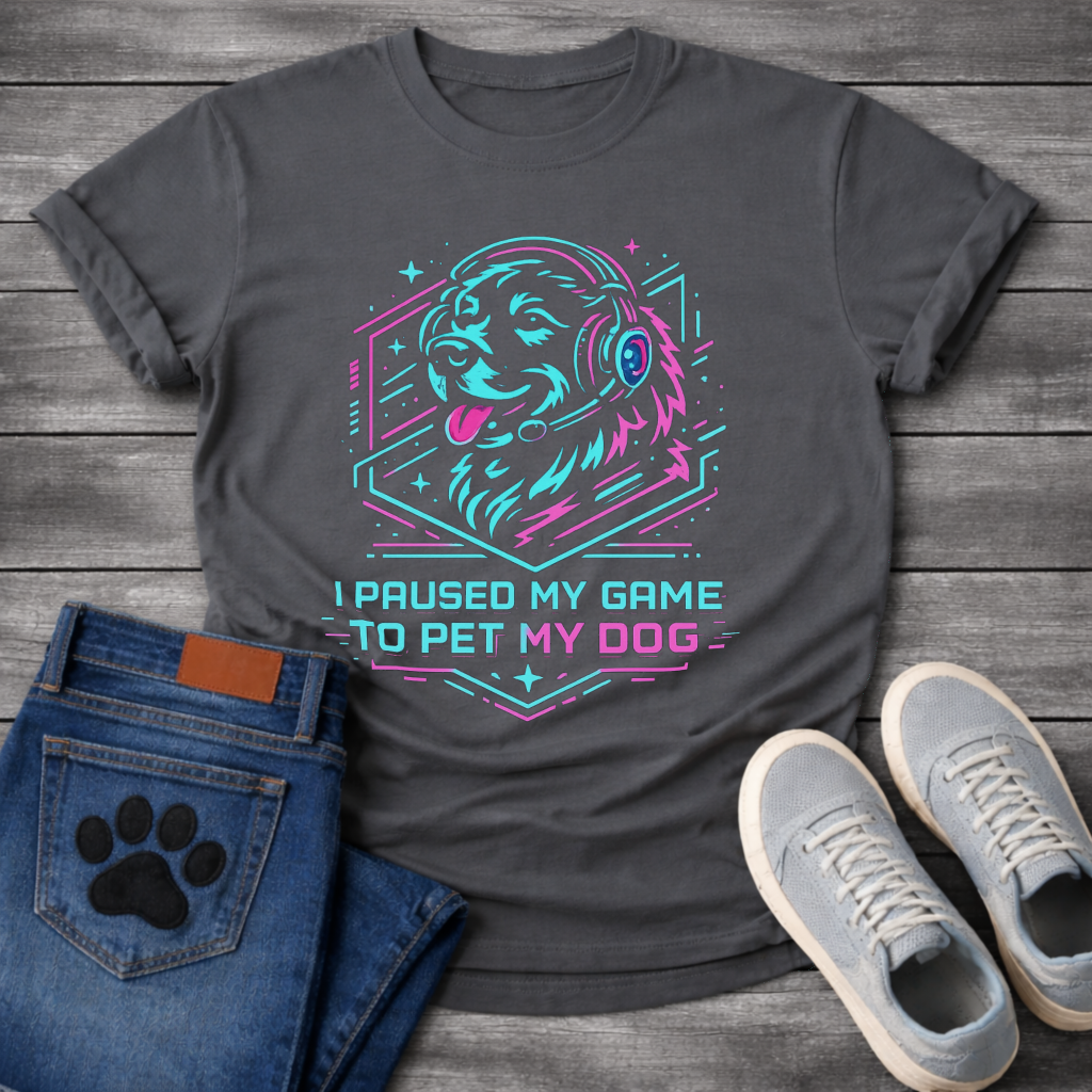 I Paused My Game To Pet My Dog funny gaming shirt for dog lovers