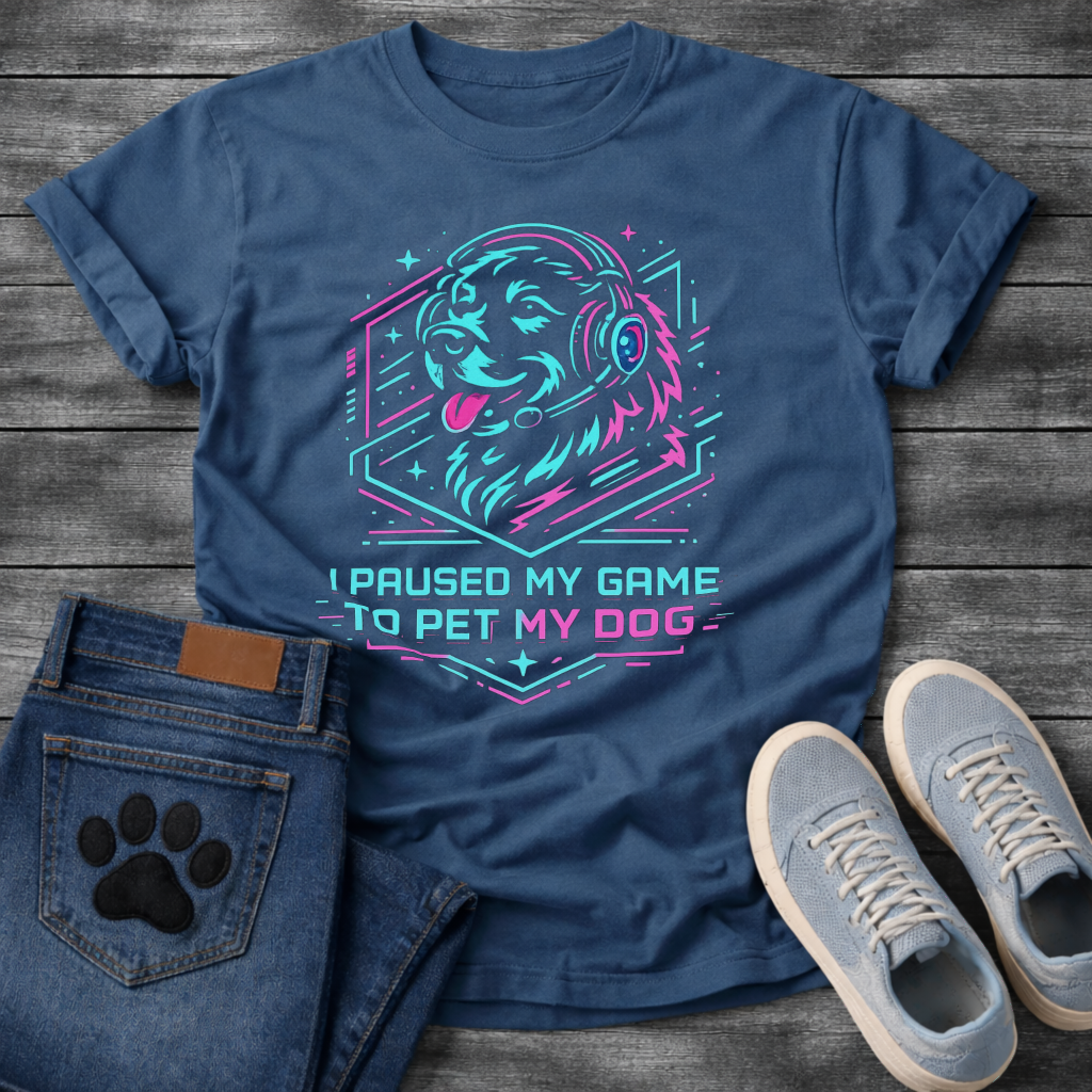I Paused My Game To Pet My Dog funny gaming shirt for dog lovers