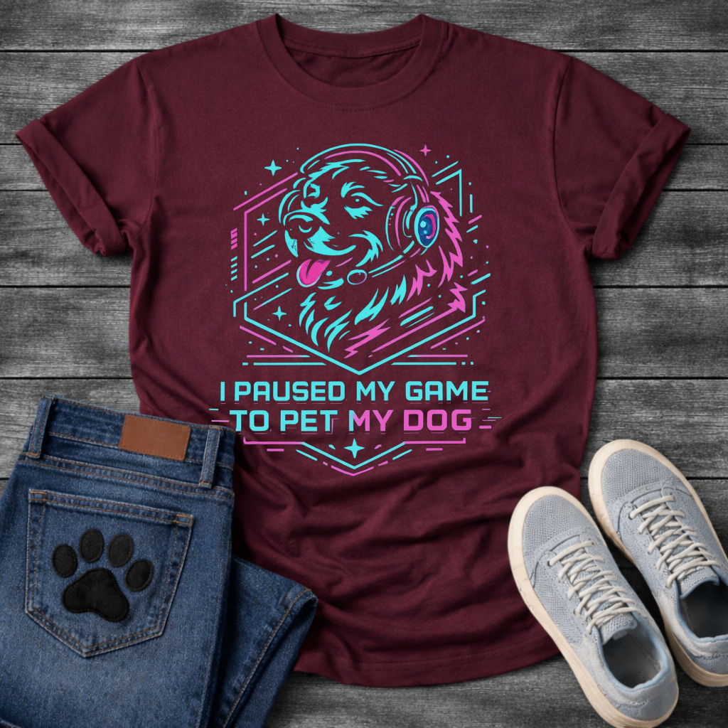 I Paused My Game To Pet My Dog funny gaming shirt for dog lovers