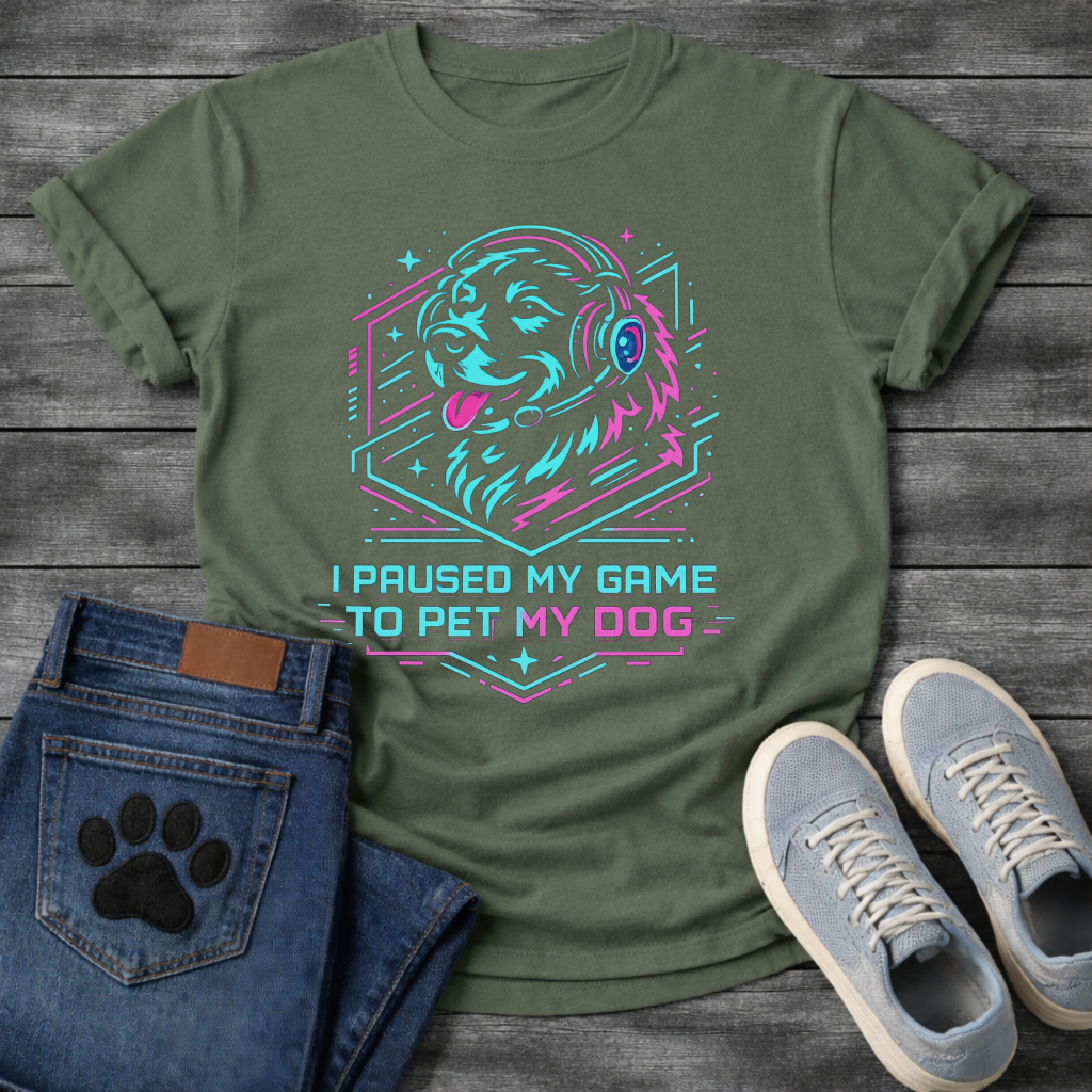 I Paused My Game To Pet My Dog funny gaming shirt for dog lovers