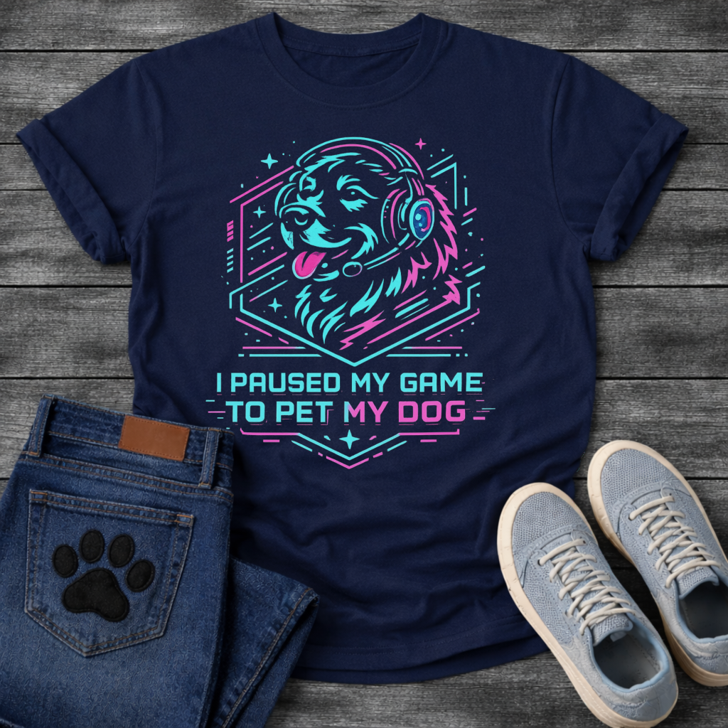 I Paused My Game To Pet My Dog funny gaming shirt for dog lovers
