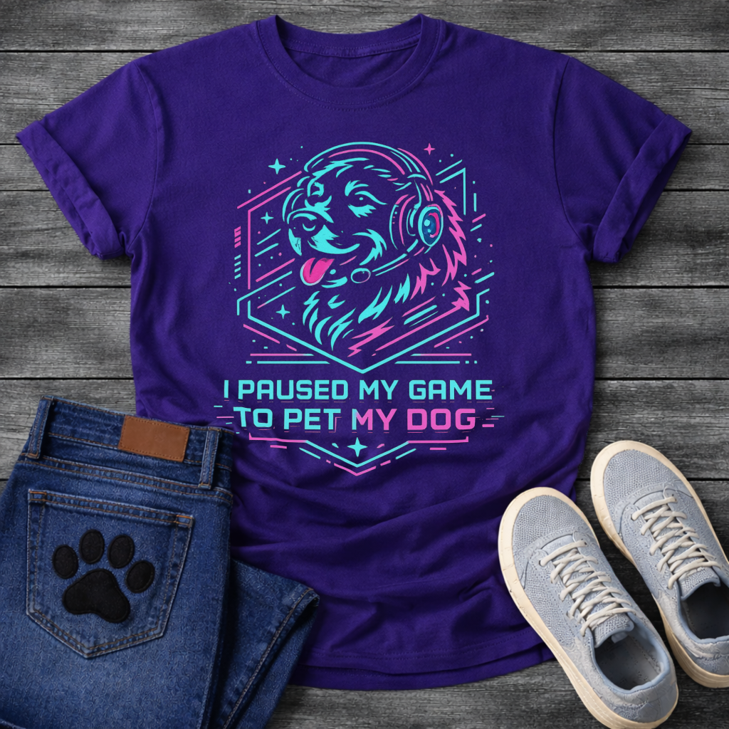 I Paused My Game To Pet My Dog funny gaming shirt for dog lovers