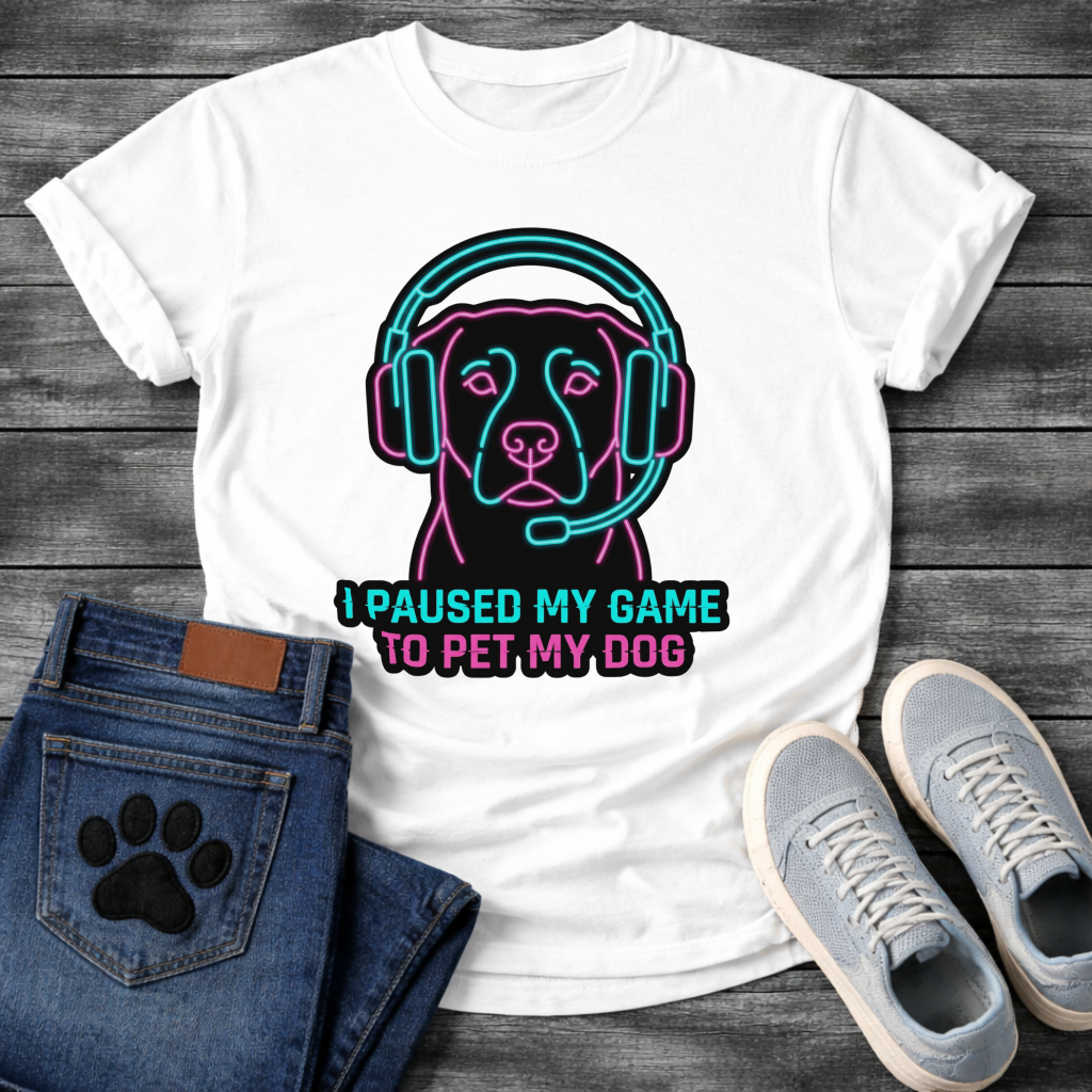 I Paused My Game To Pet My Dog funny gaming shirt for dog lovers