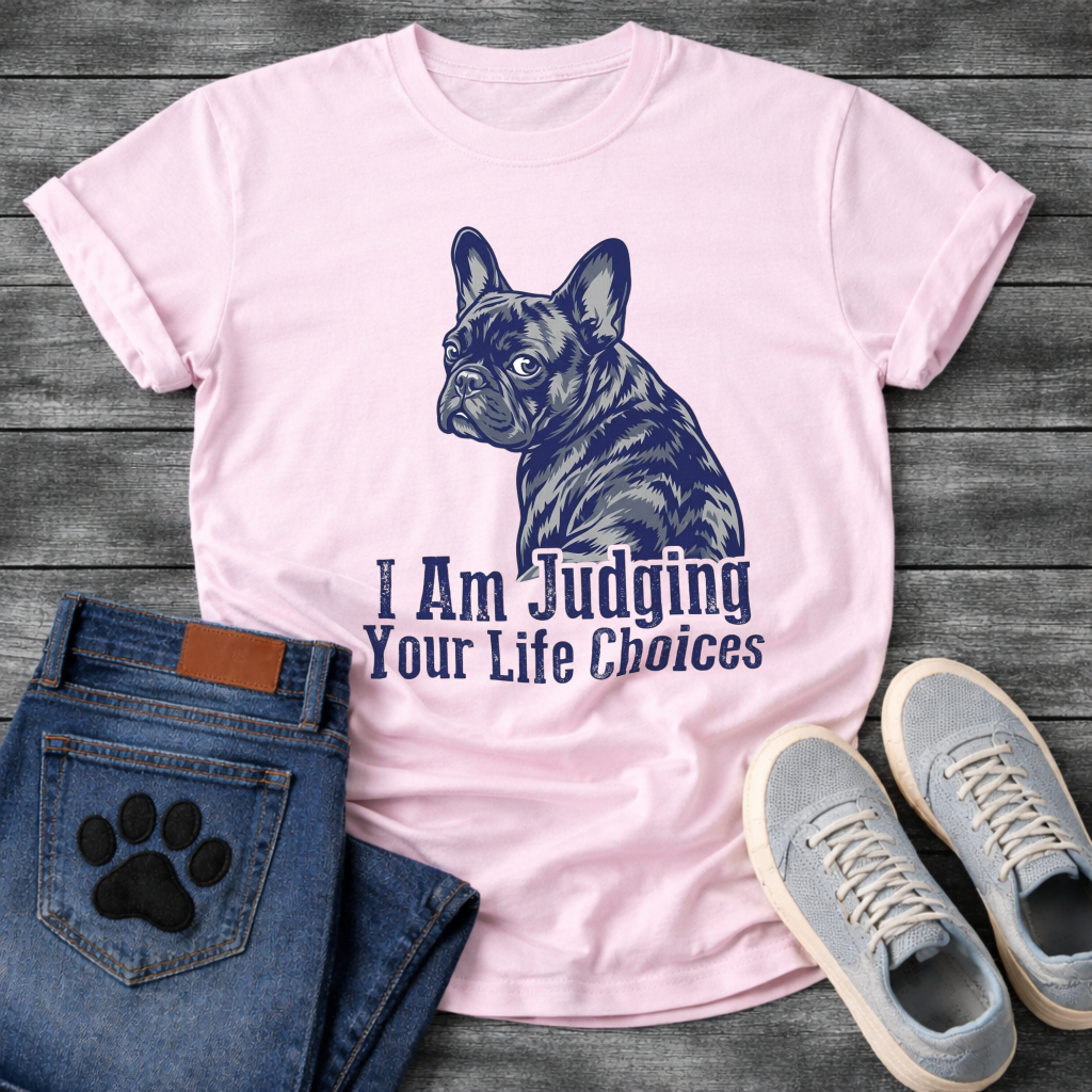 I Am Judging Your Life Choices funny dog shirt white French Bulldog pet lover tee