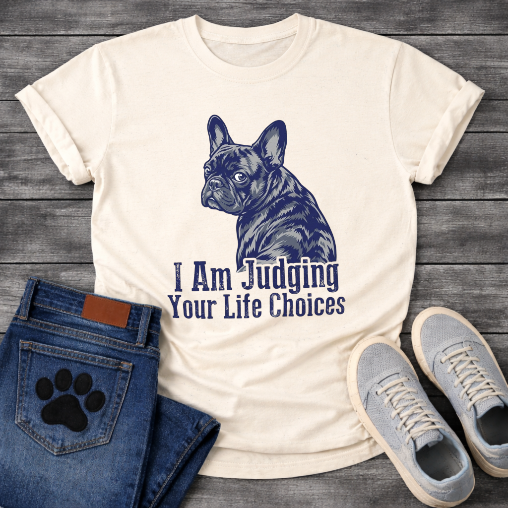 I Am Judging Your Life Choices funny dog shirt white French Bulldog pet lover tee